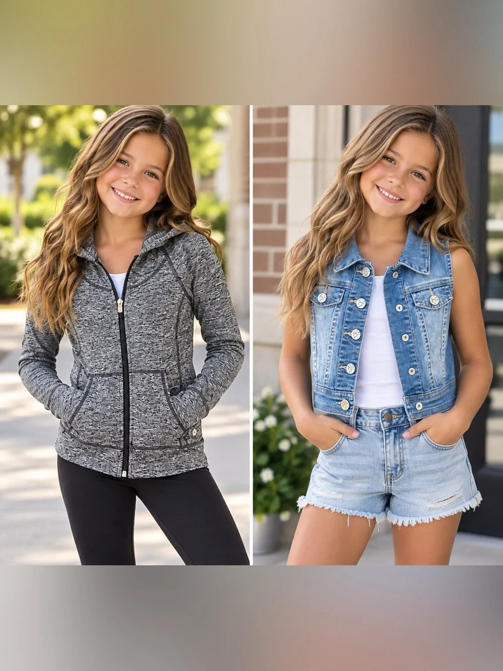 Girls Size 6-8 Jacket Bundle Zip Hoodie Denim Vest Athleisure